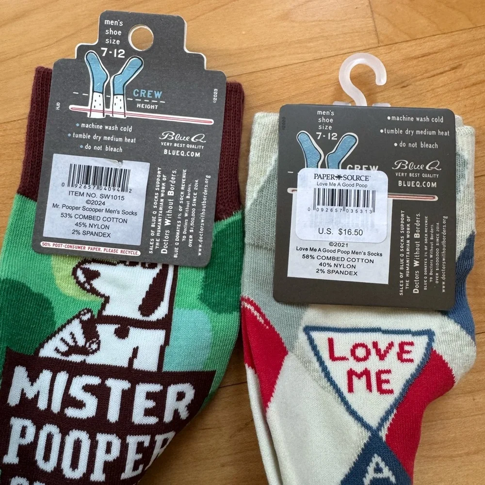 Blue Q Men's Fun Socks - Green, Brown, Red, Blue